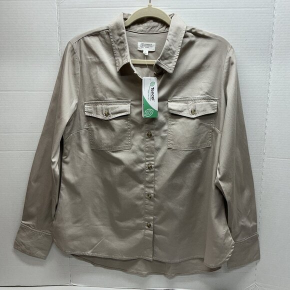Small Button Front Shirt Hi-Low Sandstone NWT $84 QVC CLOTHES - Picture 1 of 9